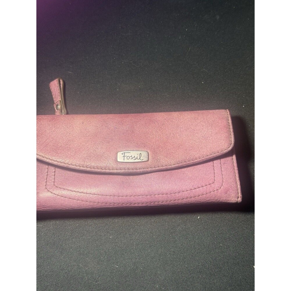 Fossil Women’s Purple Mauve Leather Wallet - Trifold Wallet W/snap Closure 7x4x1